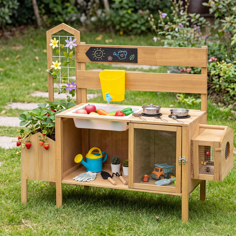 Outdoor Mud Kitchen for Kids with Bird Cage and Cooking Stove image number 1