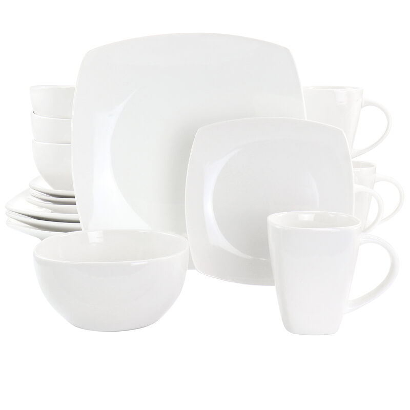 Gibson Elite Soho Lounge 16 Piece Square Fine Ceramic Dinnerware Set in White