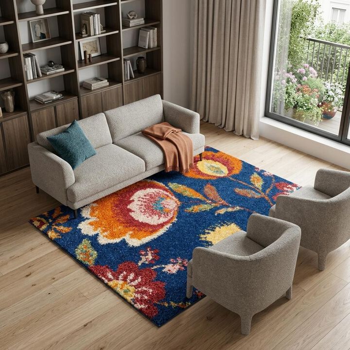 HomeRoots Floral Power Loom Area Rug