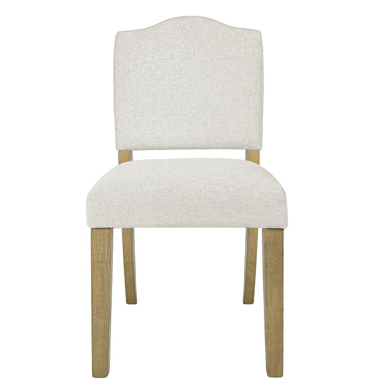 Side Dining Chair, Open Back Solid Wood Frame, Cream Woven Fabric