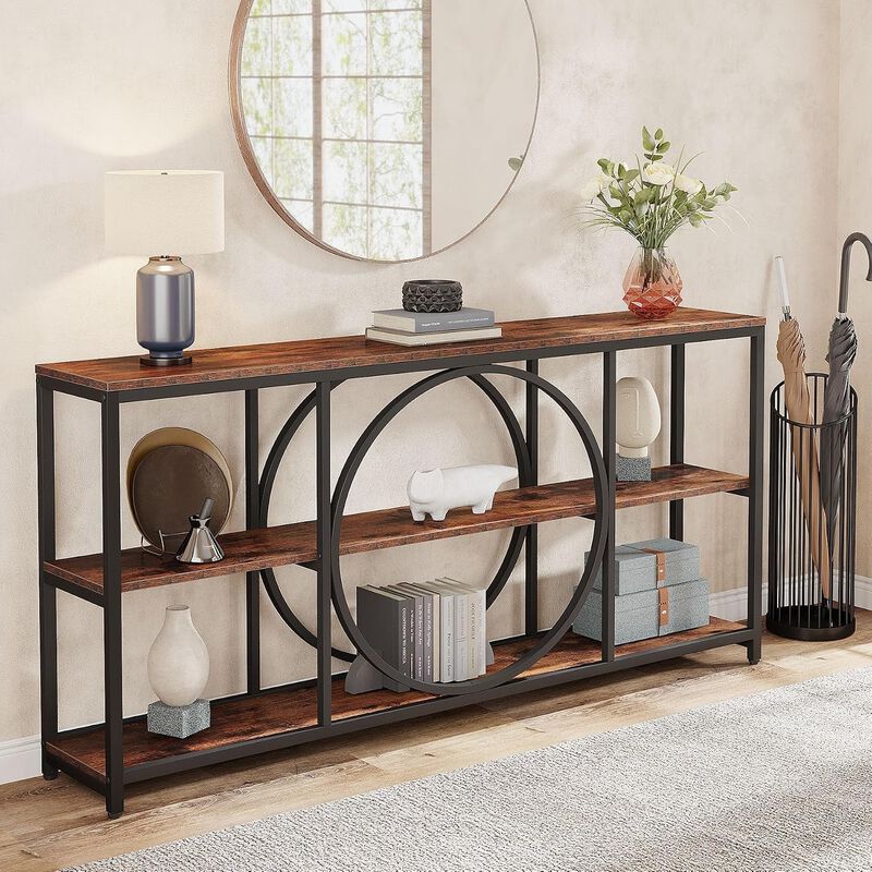 Tribesigns Rustic 3-Tier Wood Console Table with Storage Shelves image number 7