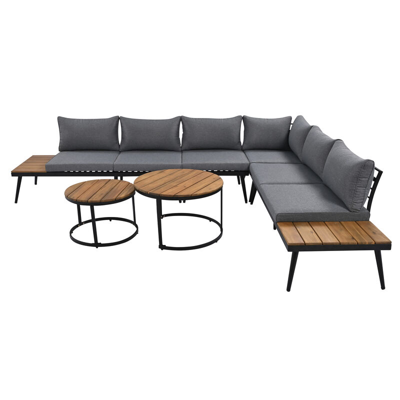 Clihome 6-Piece Outdoor Sectional Sofa Set with Round Nesting Coffee Tables and Seating Sofa with Cushions for Patio image number 0