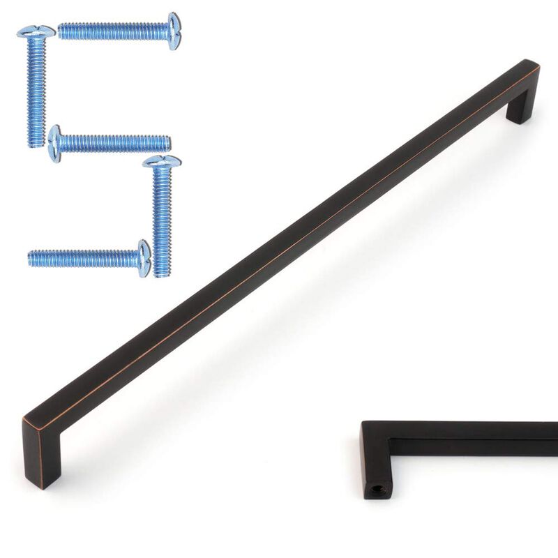 KOOFIZO Solid Square Bar Cabinet Handle - Oil Rubbed Bronze Furniture Pull, 12.6 Inch/320mm Screwhole Distance, Pack of 5 for Ki