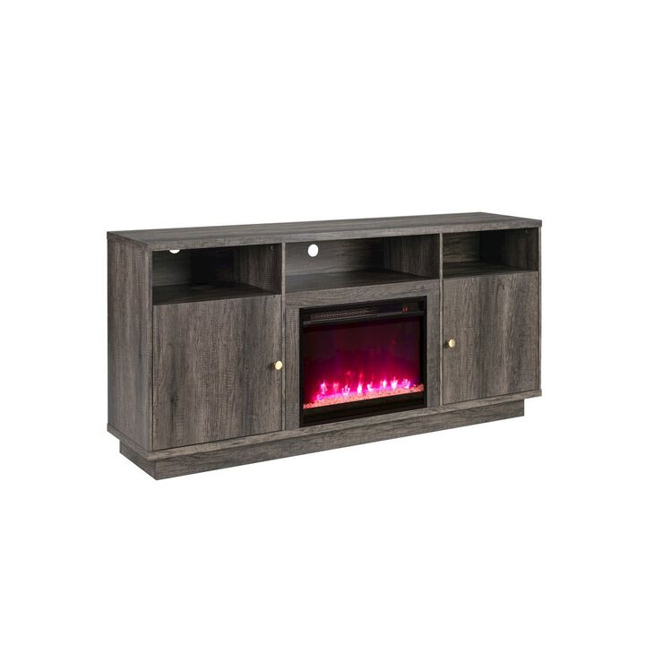 Ambrose 70"W Gray Walnut Finish Fireplace TV Stand Console with Heater