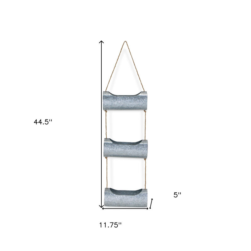 HomeRoots Silver Galvanized Metal Three Tier Hanging Planter image number 4