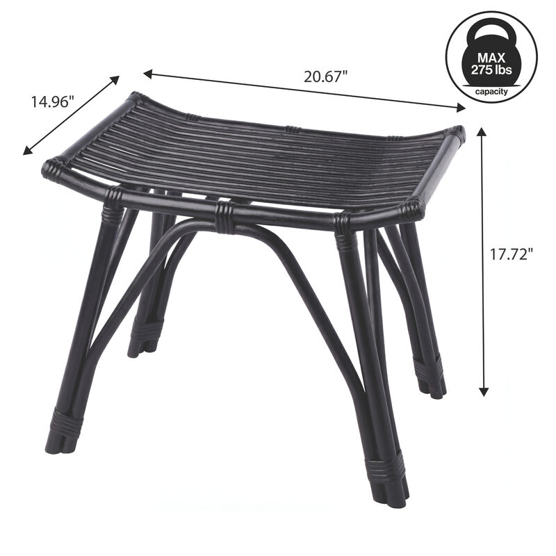 Gabriel Modern Bohemian Handcrafted Rattan/Teak Wood Curved Seat Accent Stool image number 3