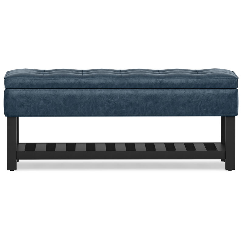 Cosmopolitan 44 inch Wide Transitional Rectangle Storage Ottoman Bench with Open Bottom in Denim Blue Faux Leather image number 2