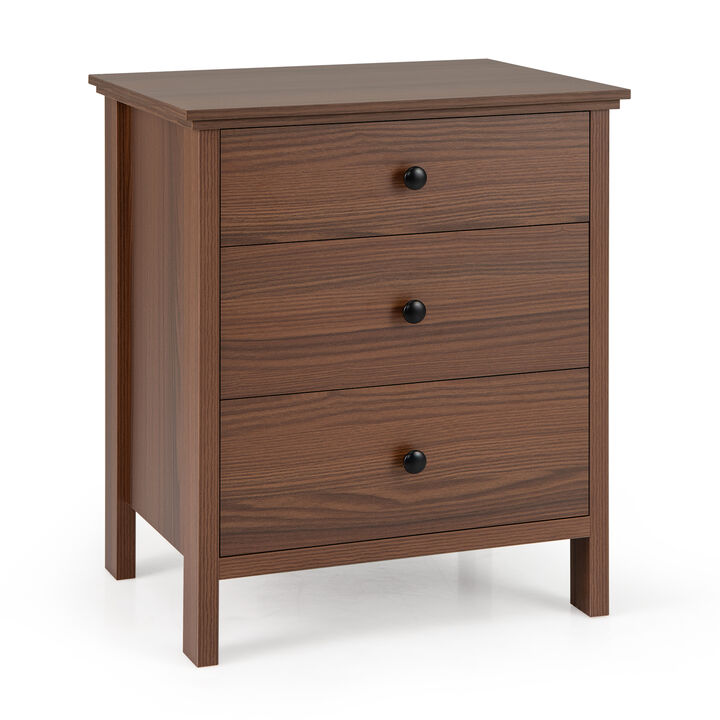 3-Drawer Nightstand with Wooden Finish for Bedroom