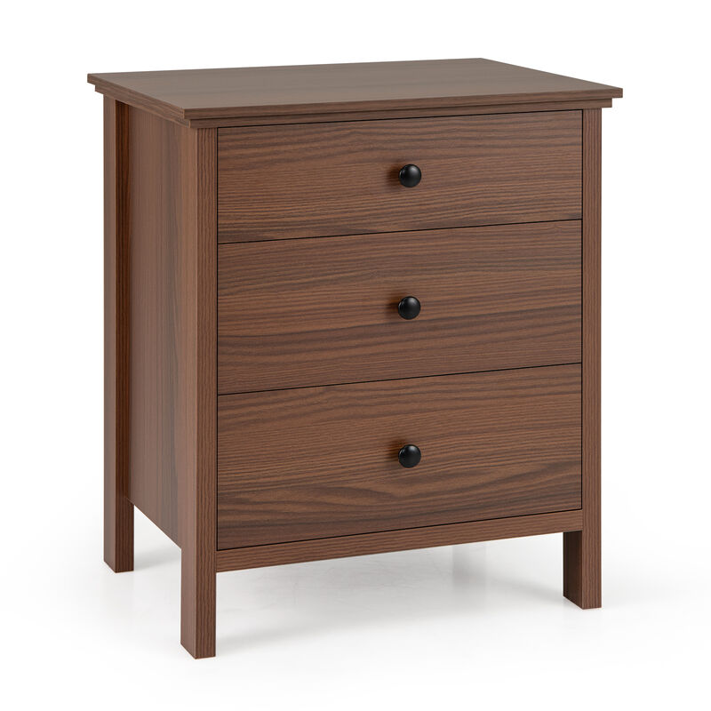 3-Drawer Nightstand with Wooden Finish for Bedroom