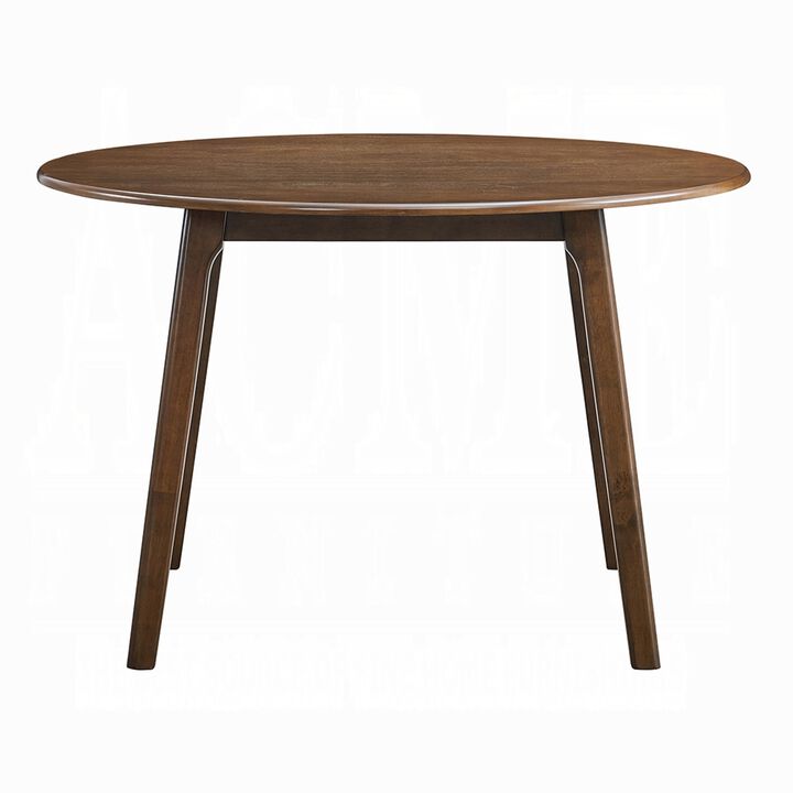 Koko Dining Table, 48 Inch Round Top, Dark Walnut Brown Rubberwood - Benzara