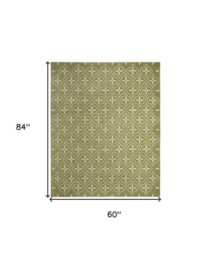 HomeRoots 5' X 7' Green And Ivory Geometric Indoor Outdoor Area Rug image number 2