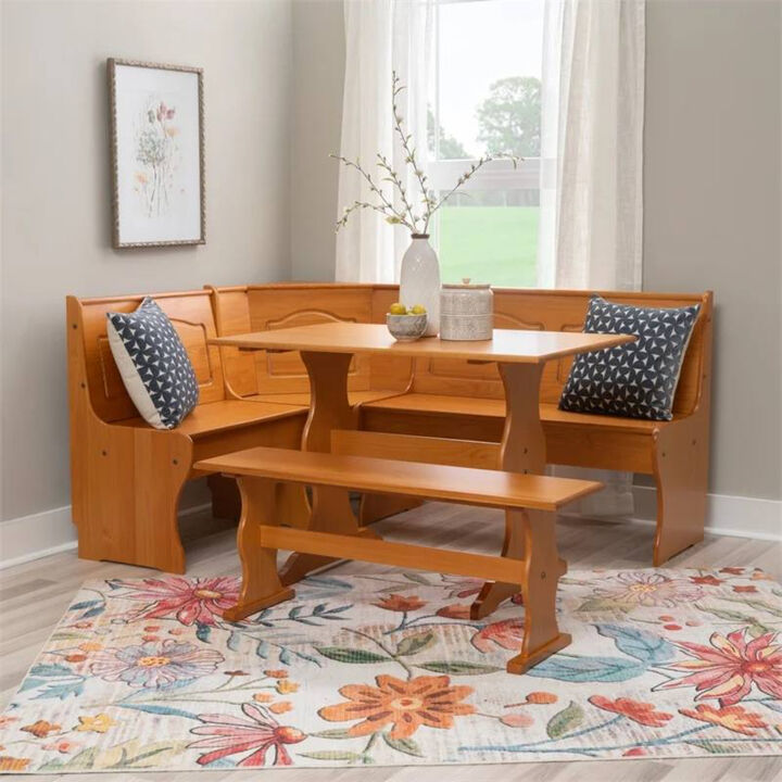 Compact Corner Dining Set, 3-Piece Reversible Bench with Wood Finish Table