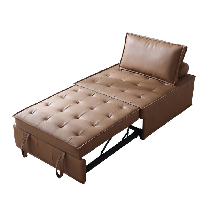 Multipurpose Faux Leather Ottoman Lazy Sofa Pulling Out Sofa Bed (Brown)