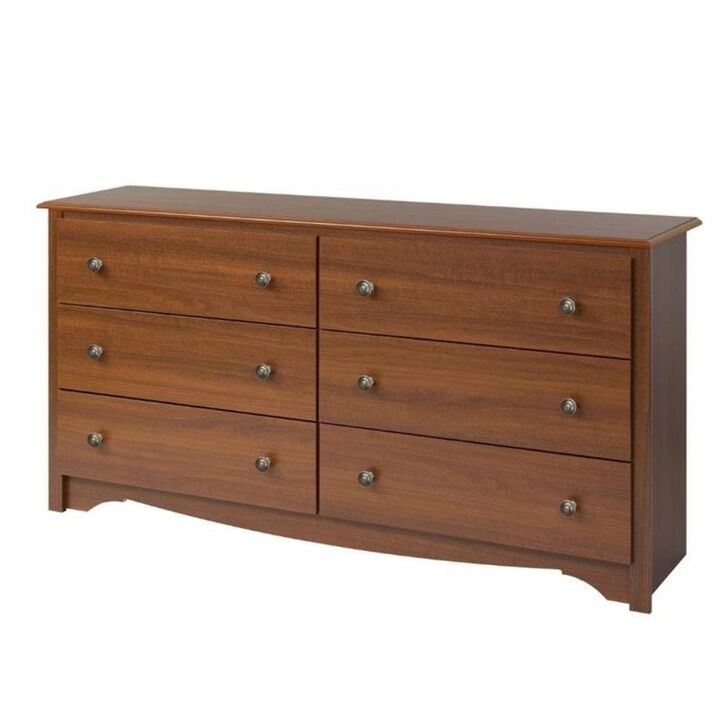 Hivvago Bedroom Dresser in Medium Brown Cherry Finish with 6 Drawers and Metal Knobs