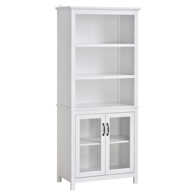 White Display Cabinet: Elegant Bookshelf with Open Shelves and Doors