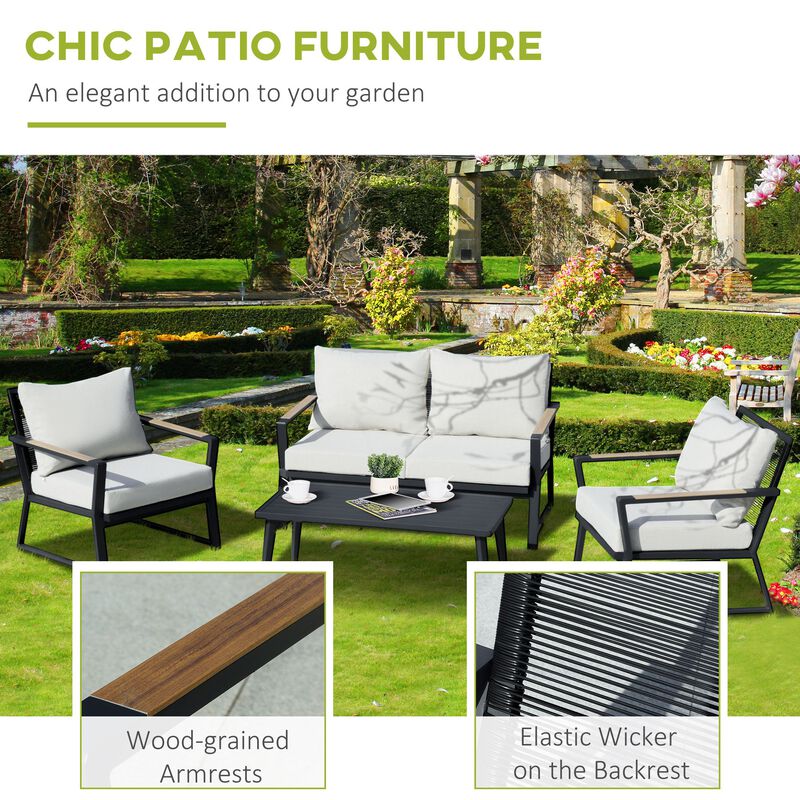 Cream Patio Set: 4-Piece Aluminum Furniture with Loveseat and Table