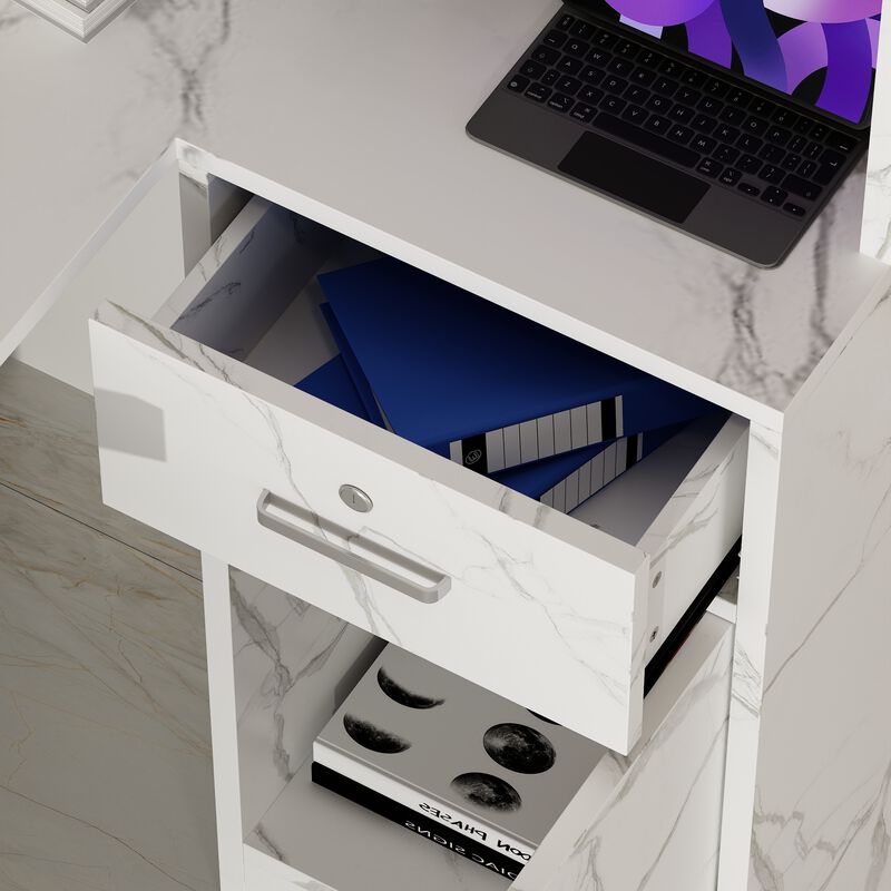 FUFU&GAGA Modern L-Shaped Office Desk with Hutch and Storage (55.9" L x 32.3" W x 48.4" H), Black