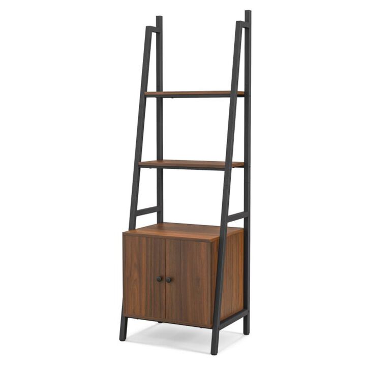 Hivvago 4-Tier Ladder Shelf with Cabinet and Metal Frame
