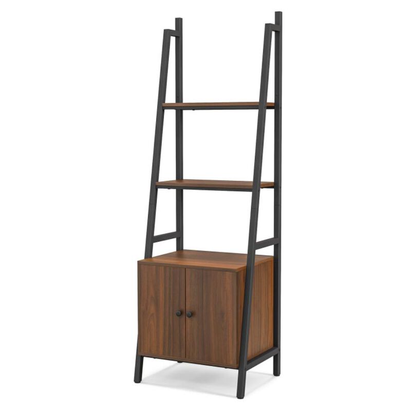 Hivvago 4-Tier Ladder Shelf with Cabinet and Metal Frame