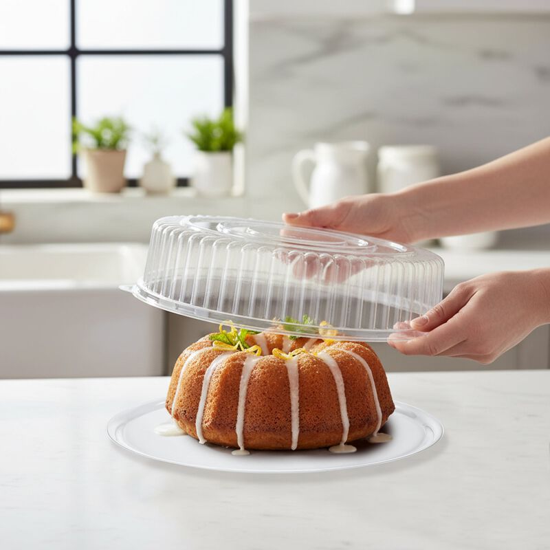 14" Clear Round Plastic Trays with Lids (25 Sets) image number 7