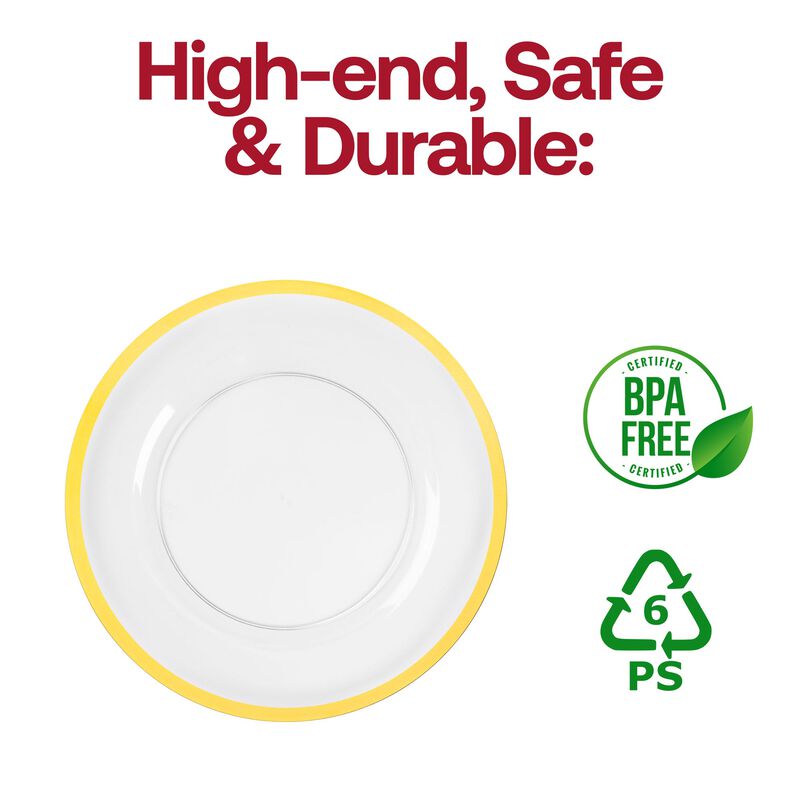 13" Clear with Gold Rim Round Plastic Charger Plates (60 Plates) image number 4