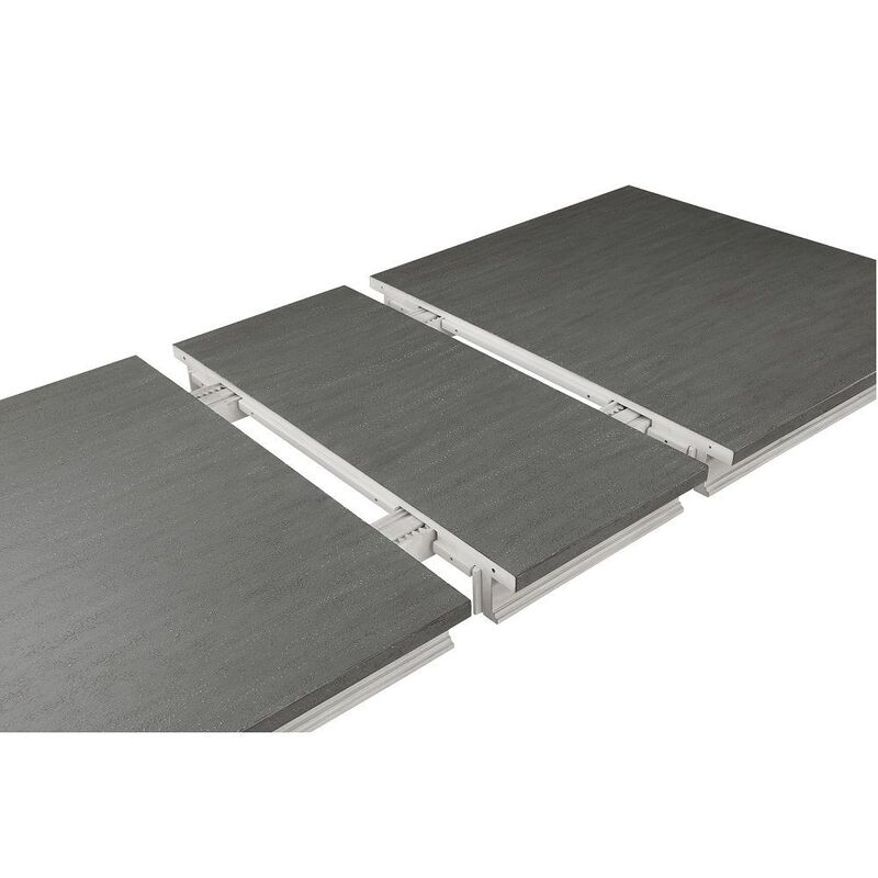 Kate 72-90 Inch Dining Table, Gray Extendable Rectangular Top, White Wood