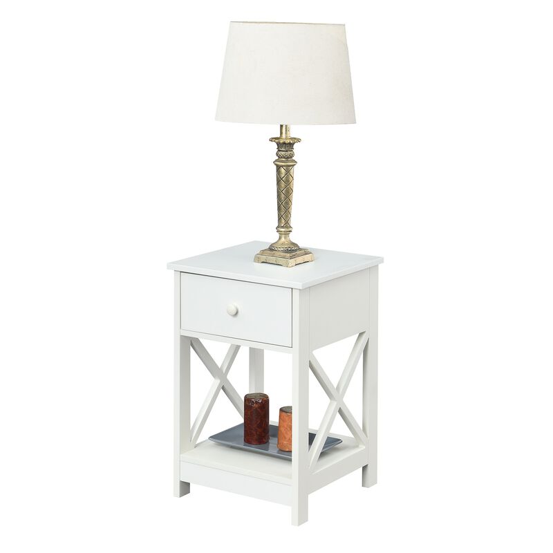 Convenience Concepts Oxford 1-Drawer End Table with Shelf, 15.75 in x 15.75 in x 24 in, White