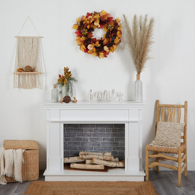 Nearly Natural 26-in Fall Pumpkin, Gourd, Pinecone and Maple Leaf Artificial Autumn Wreath