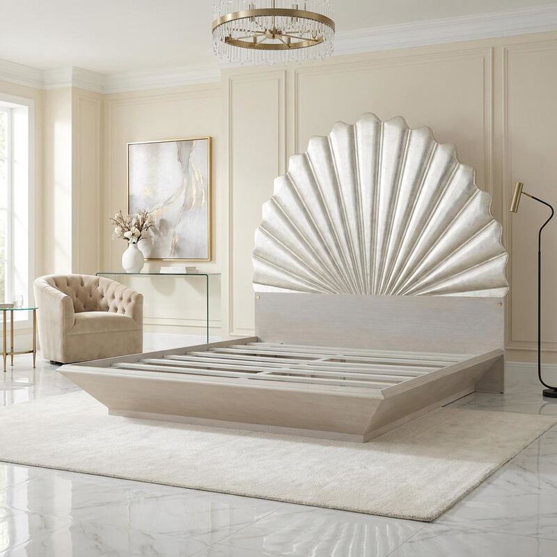 Starlight Canyon Home King Fan Bed in Silver Leaf for Elegant Bedroom Decor image number 3