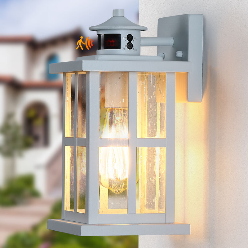 12 in.  Motion Sensor Outdoor Wall Lantern with Dusk-to-Dawn and Raindrop Glass image number 1