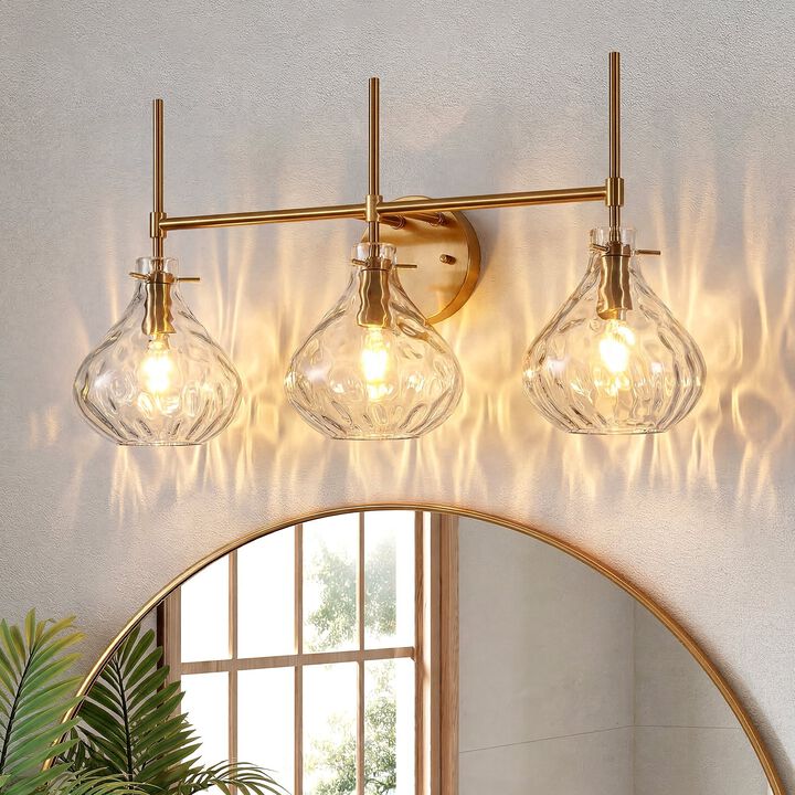 Bathroom Vanity Light, Three-Light Water Ripple Glass Shades