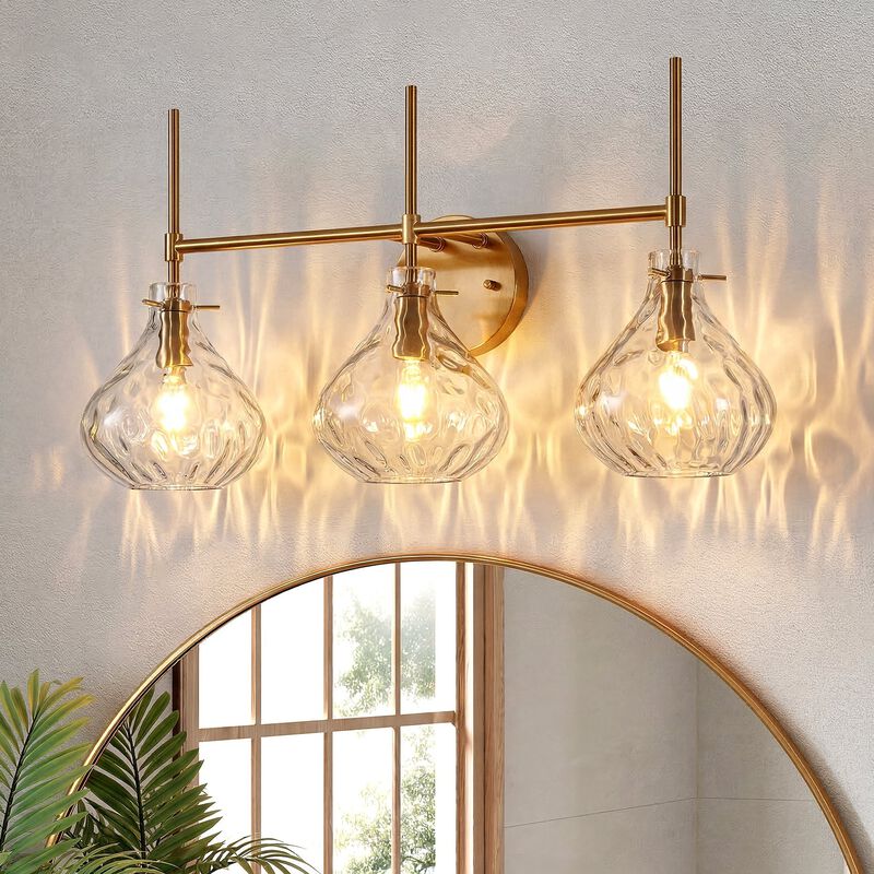 Bathroom Vanity Light, Three-Light Water Ripple Glass Shades image number 1
