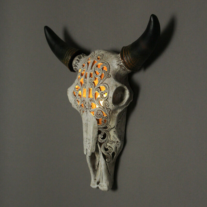 Western Steer Skull Wall Or Table Accent Lamp w/ Removable Metal Stand LED Bulb image number 2