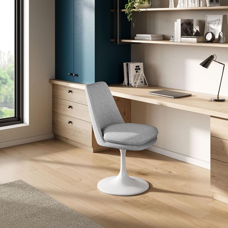 Modway Lippa Upholstered Swivel Dining Side Chair in White Light Gray - Armless Woven Heathered Fabric Accent Chair with Pedestal Base - 360&deg; Office Desk Rotating Chair with No Wheels image number 1