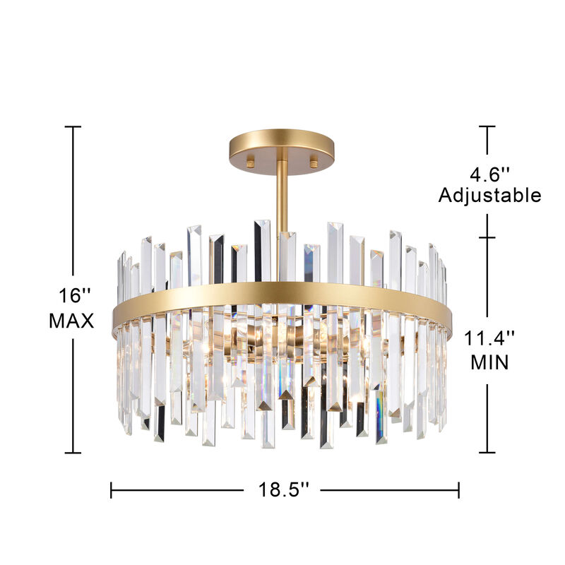 Ariel 18.5" 5-light Matte Warm Brass Finish Drum Crystal Prism Flush Mount image number 2