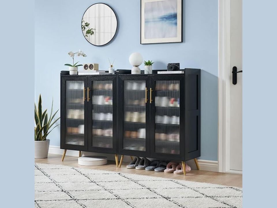 Entryway Shoe Storage Cabinet 5 Tier Adjustable Shelves Black