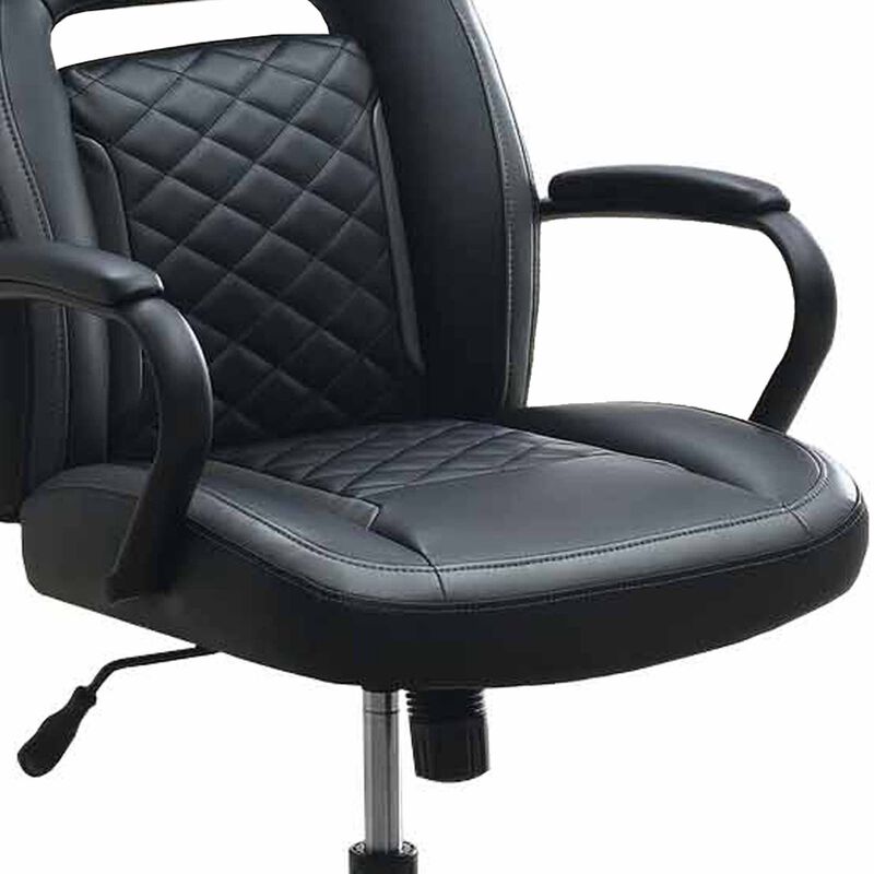Ida 26 Inch Ergonomic Office Chair, Faux Leather Swivel Seat, Black, Gray-Benzara
