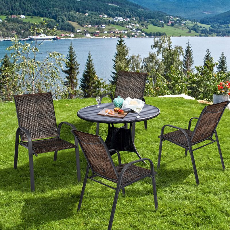 Set of 6 Outdoor PE Wicker Stackable Chairs with Sturdy Steel Frame