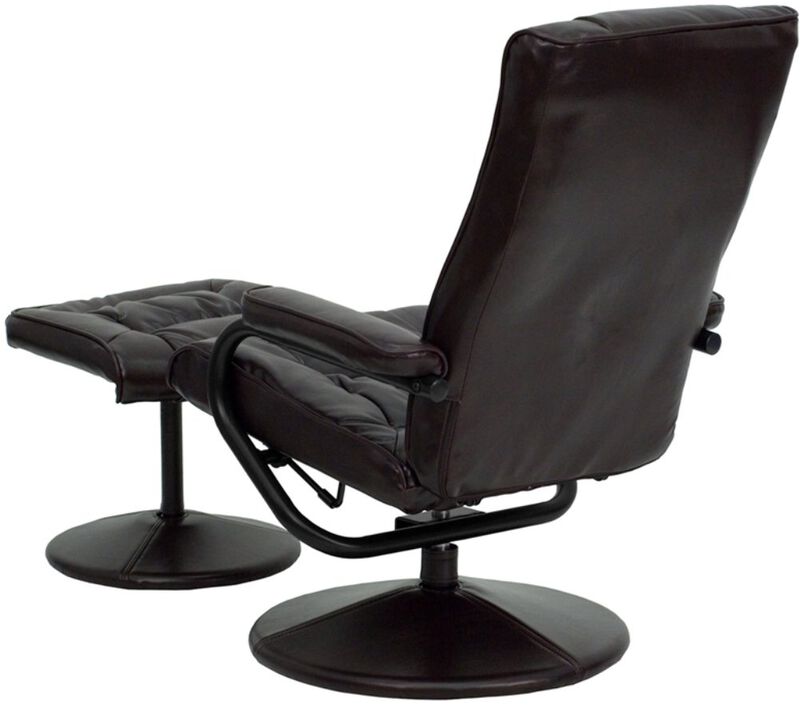 Flash Furniture Rachel Contemporary Multi-Position Recliner and Ottoman with Wrapped Base in Brown LeatherSoft image number 2