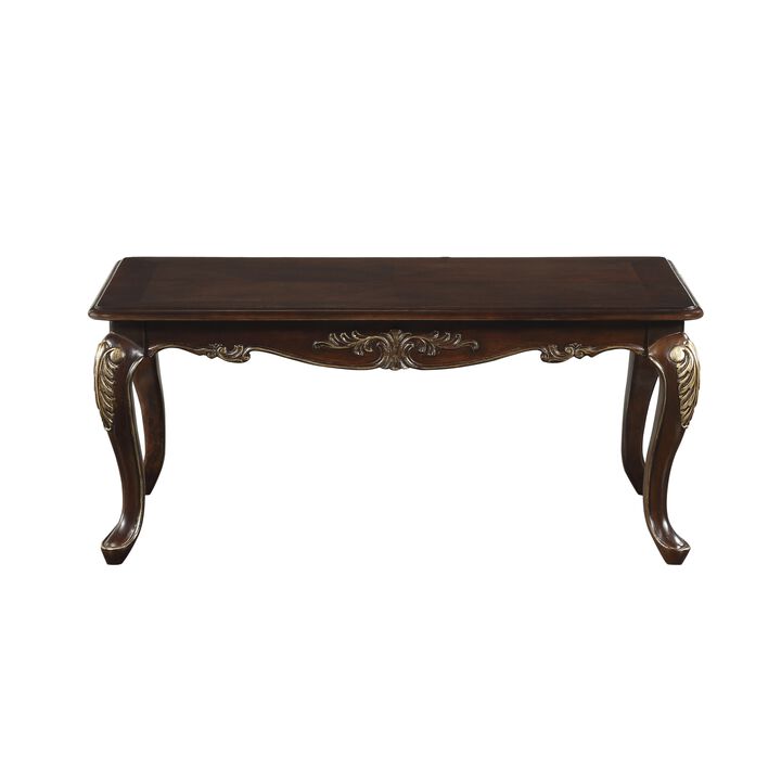 Croy 48 Inch Coffee Table, Rectangular Top, Cabriole Legs, Cherry Brown
