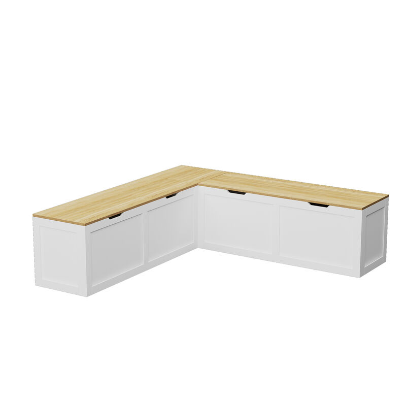 FUFU&GAGA Modern White Storage Bench with Large Capacity, MDF with Wood Grain Top (63" W x 17.7" H x 63" D), White And Brown