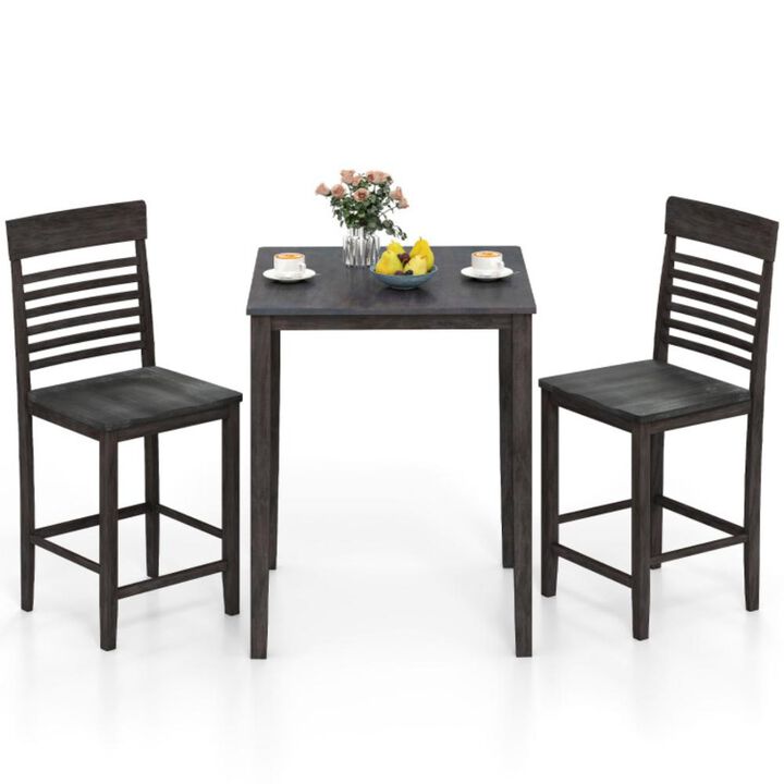 Hivvago 3-Piece Counter-Height Dining Table Set for 2 with Rubber Wood Frame and Footrest