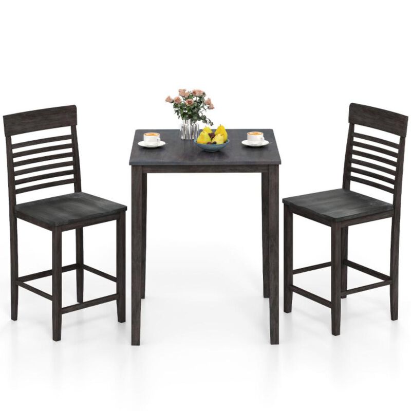 Hivvago 3-Piece Counter-Height Dining Table Set for 2 with Rubber Wood Frame and Footrest