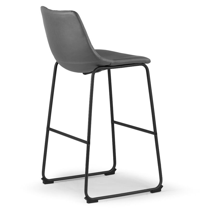 Glamour Home Set of 2 Ave Iron Frame Gray Faux Leather Bar Stool with Stitching