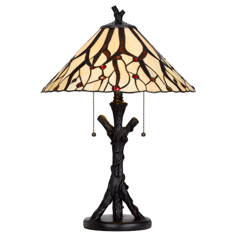 Eli Tiffany Glass Table Lamp, Hand Painted Leaf and Wine Shade, Bronze image number 0