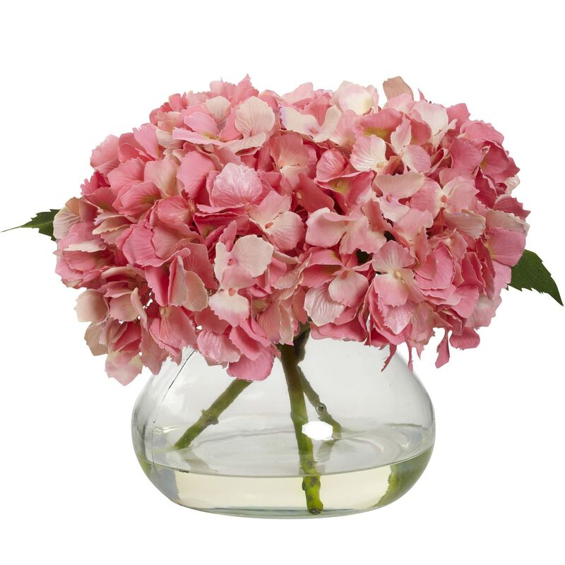 Nearly Natural Blooming Hydrangea w/Vase Pink