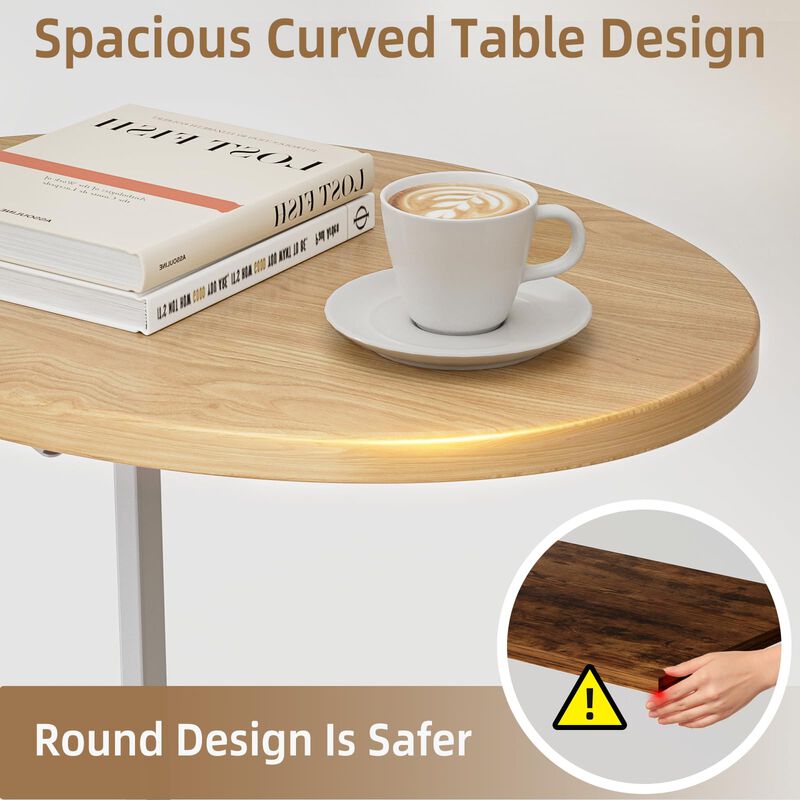 Elbourn Folding Side Table End Couch Tables, C-Shaped End Table for Living Room, Small End Table for Bedroom, Coffee Table(Natur