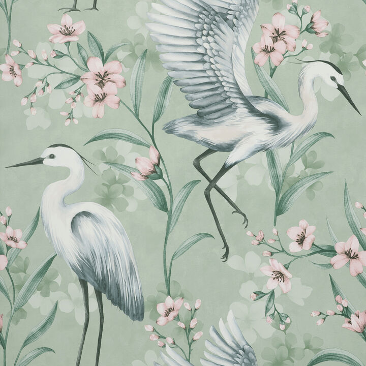 Simonetta Seafoam Heron Wallpaper