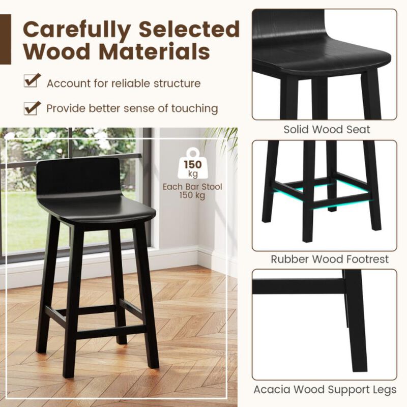 Hivvago Wood Bar Stools Set of 2 with Solid Back and Seat