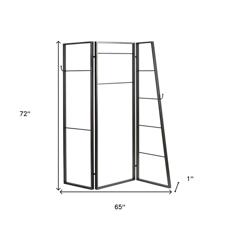 HomeRoots 72" Gray Iron Folding Three Panel Screen Room Divider image number 2